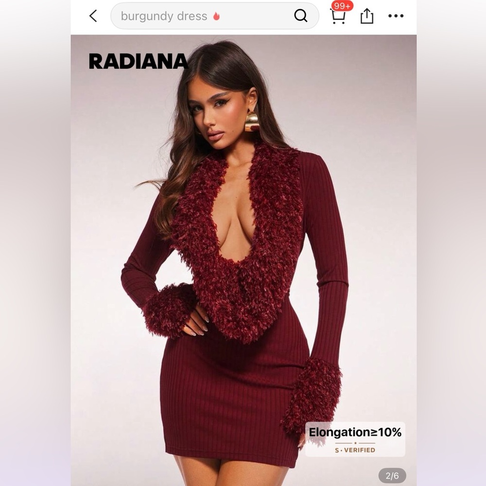 Radiana Burgundy Faux Fur Trim Deep SHEIN Dress